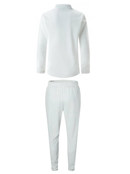 2025 Spring and autumn new men's daily casual waffle cardigan long-sleeved shirt two pants suit.