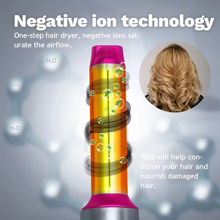 Hair Dryer 5-In-1 Electric Hair Comb Negative Ion Straight Curler Brush Blow Dryer Air Comb Removable Brush Kit Tool.