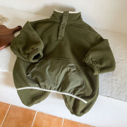 2025 Winter New Children Polar Fleece Sweatshirt Set Boys Girls Plus Velvet Thick Warm 2pcs Suit Kids Casual Sports Outfits.