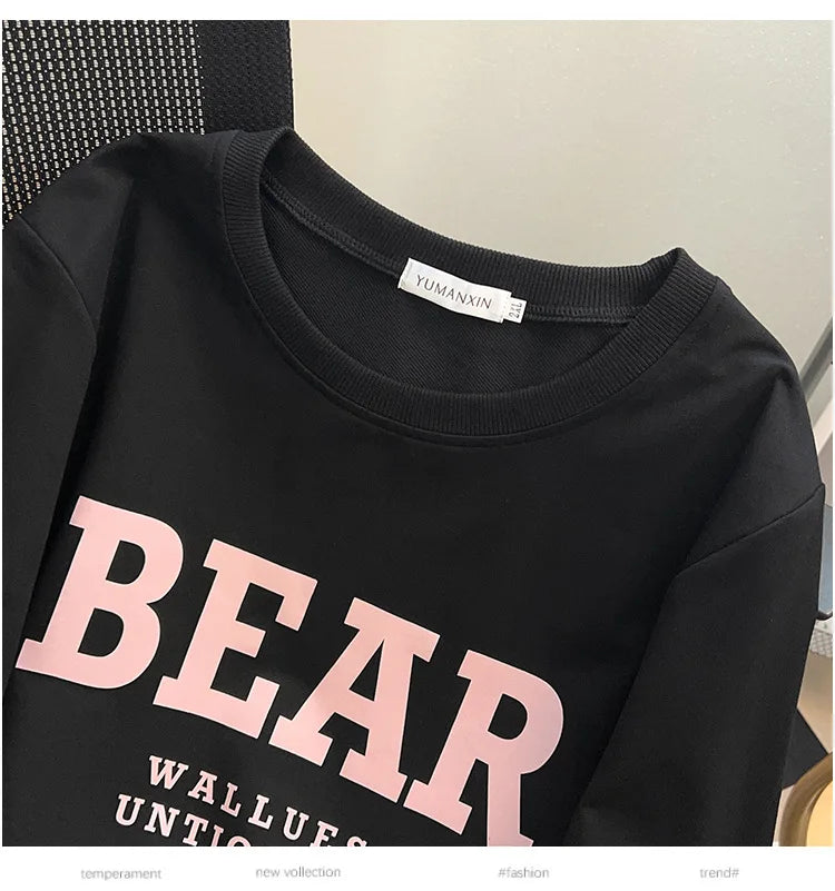 175kg plus size Damen büste Frühling Herbst loses Sweatshirt bedrucktes Buchstaben oberteil schwarz weiß 6xl 7xl 8xl 9xl 10xl 11xl