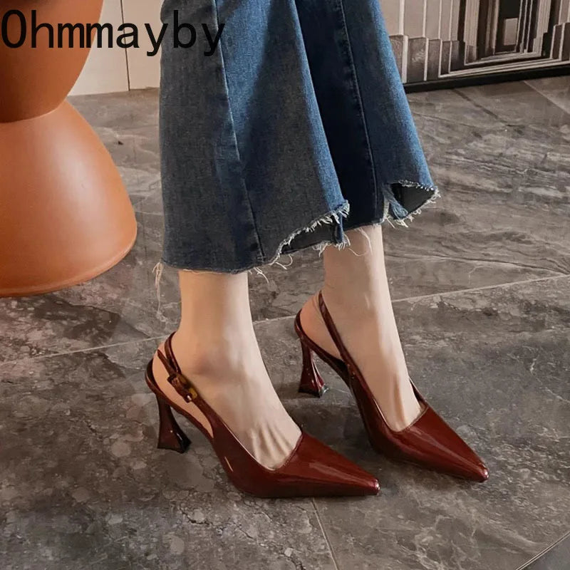 Luxury Designer Summer Women Sandals Fashion Pointed Toe Singbacks Shoes Ladies Elegant High Heel Stripper Sandalias.