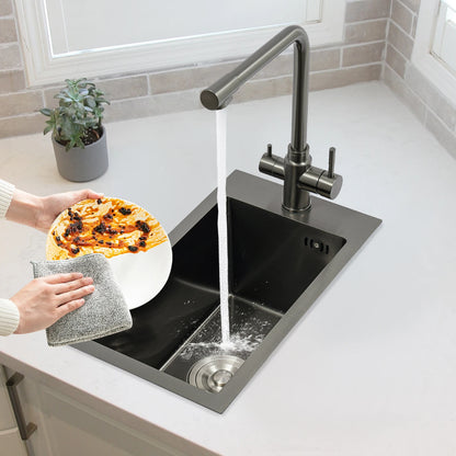 Edelstahlspüle, Küchenspüle, kleine Küchenspüle, Mini-Spüle mit Wasserhahn und Abfluss, 50 x 28 cm