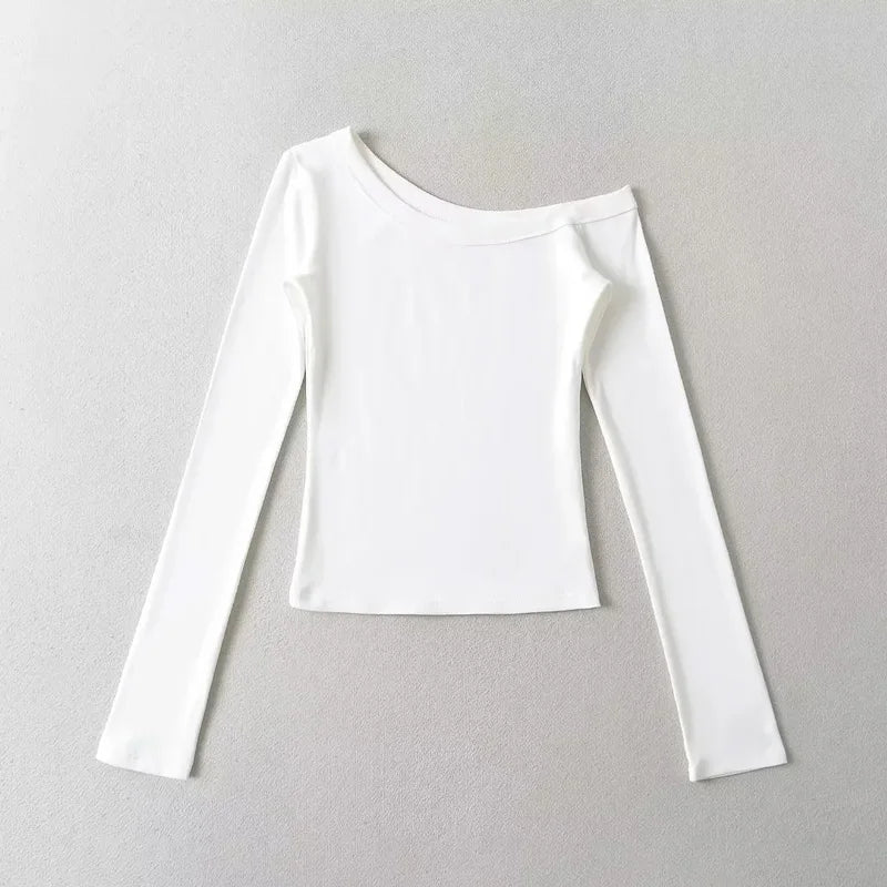 Women's One Shoulder Long Sleeve Fitted Top Elegant Casual Style