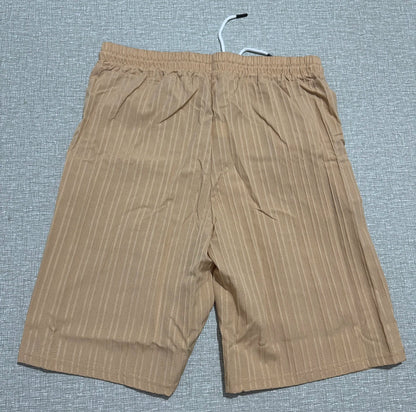 Lazy Street Style Vertical Stripe Slimming Shirt Shorts Two-piece Set No Need To Pair With Autumn Men's Thin Knit Sports Suit.