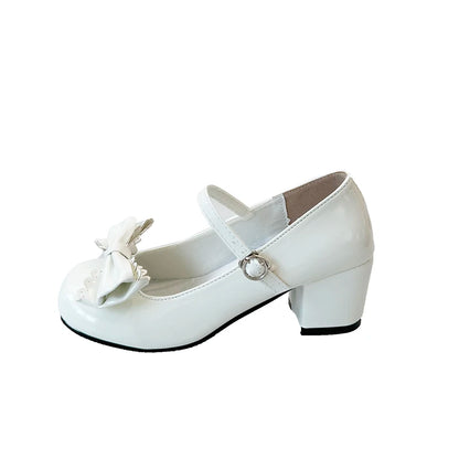 Plus Size Mary Jane Single Shoes Summer New Round Toe Open Toe Bow Slip Strap Anti-Slip Wear-Resistant Square Heel Shoes.