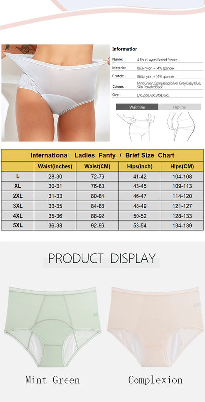 Women Menstrual Panties 5pcs High Waist Menstruation Underpants Leak Proof Period Briefs L-8XL Plus Size Physiological Briefs.
