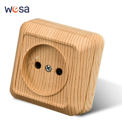 WESA Holz-Wandsteckdose, EU-Standard, Steckdose, Vintage-Imitation, Holzfarbe, Steckdose, flammhemmender Kunststoff.