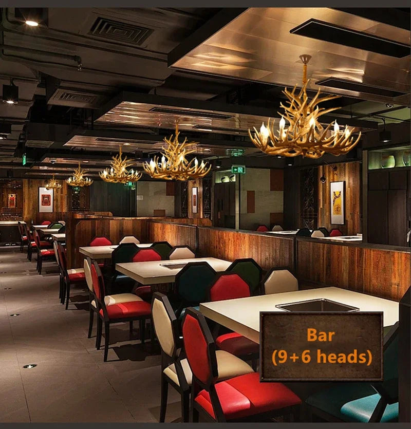 Retro Harz Geweih führte Kronleuchter Restaurant Zimmer Schreibtische Loft Decke Pendel leuchten Home Decoration Zubehör Leuchte