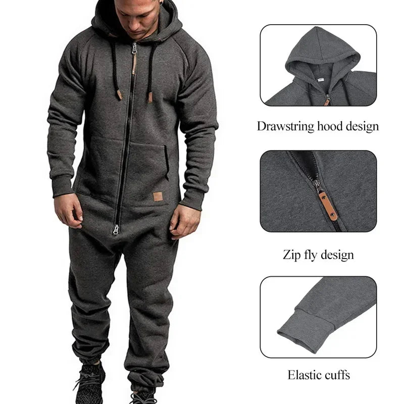 New Custom 3D Full Design Jumpsuit Pajamas Long-sleeved sports pants solid color splicing casual sweater men's zipper hoodie.