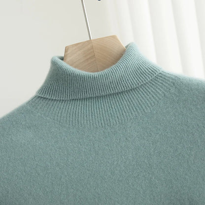 Men 100% Merino Wool Sweater Turtleneck Knitted Pullover Cashmere Warm Solid Color Clothes Business Bottoming Tops Autumn Winter