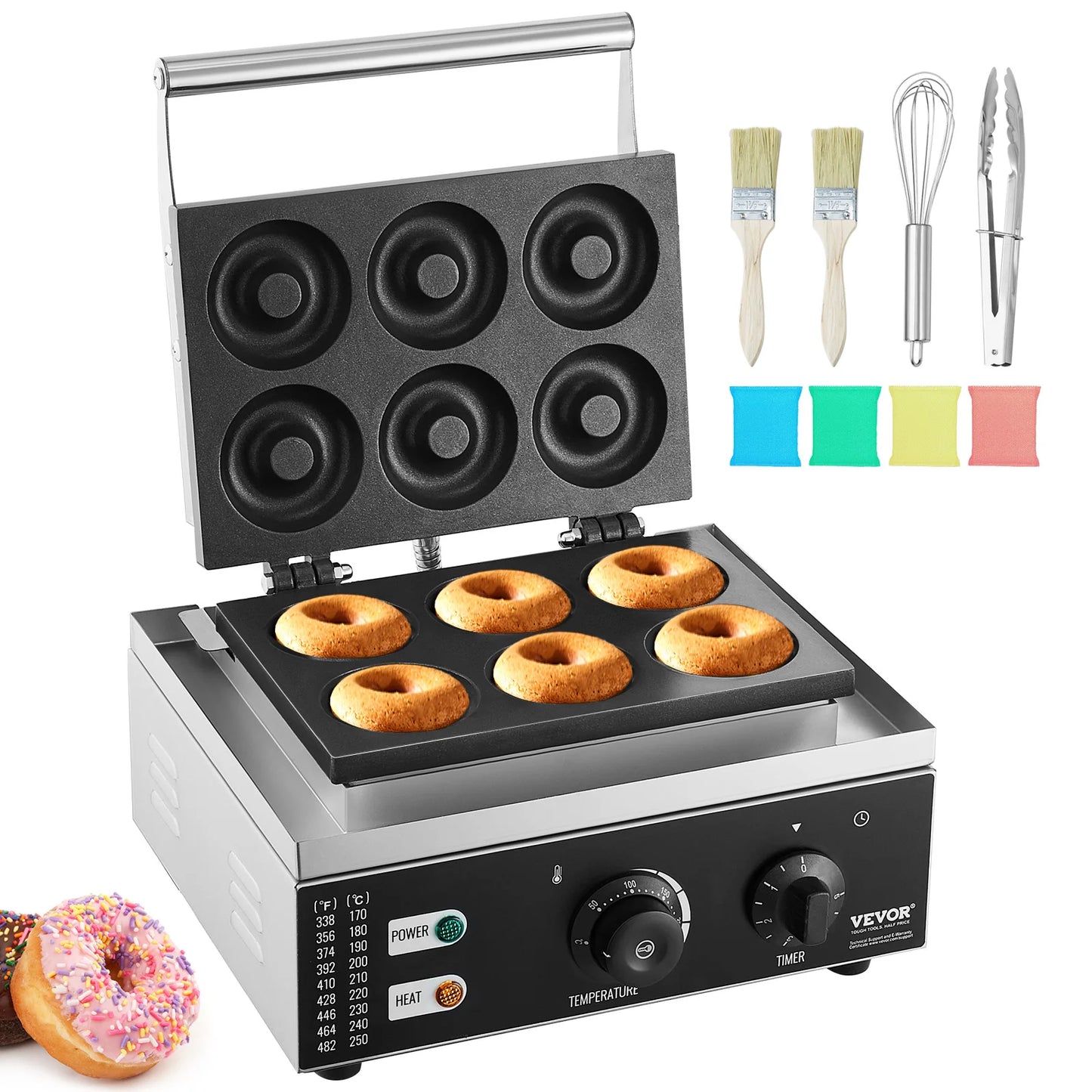 SucceBuy 6/12 Hole Electric Donut Maker Commercial Doughnut Machine with Non-stick Surface Double-Sided Heating Waffle Machine.