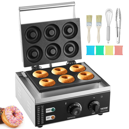 SucceBuy 6/12 Hole Electric Donut Maker Commercial Doughnut Machine with Non-stick Surface Double-Sided Heating Waffle Machine.