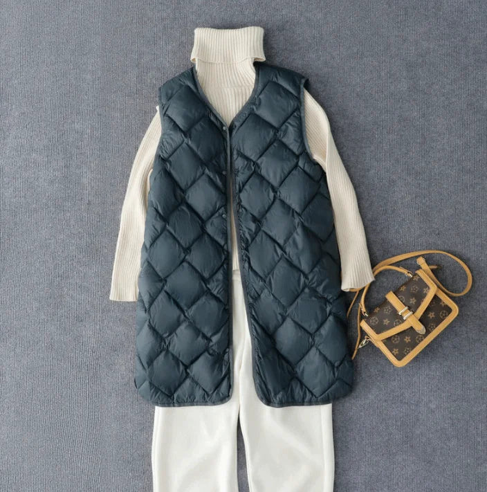 Neuheiten Koreanische X-lange Ärmellose Puffer Jacke 2025, Herbst Winter Frauen Mode Ultra Licht Unten Liner Warme Mäntel 3xl.