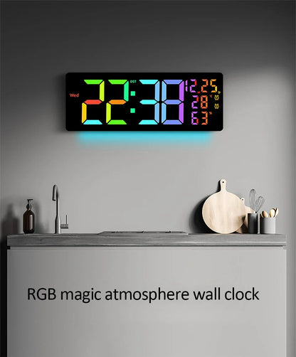17-Zoll großer digitaler Wecker mit 11 Farben und dynamischem RGB-Display, RGB-LED-Wanduhr mit Farbwechsel/Doppelalarm/Raumdekoration