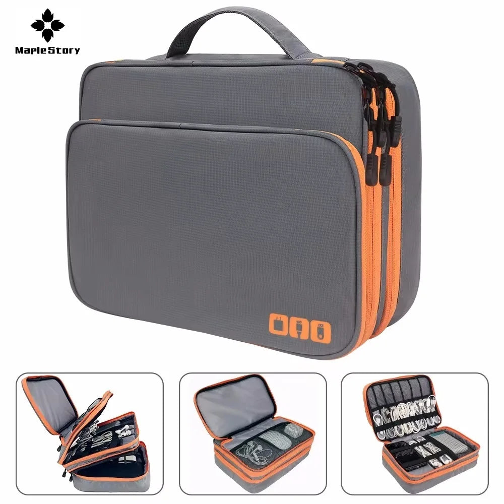 Multi Layer Cable Storage Bag, Electronic Accessories Organizer, Portable Travel Cable Organizer Case for iPad cable Charger.