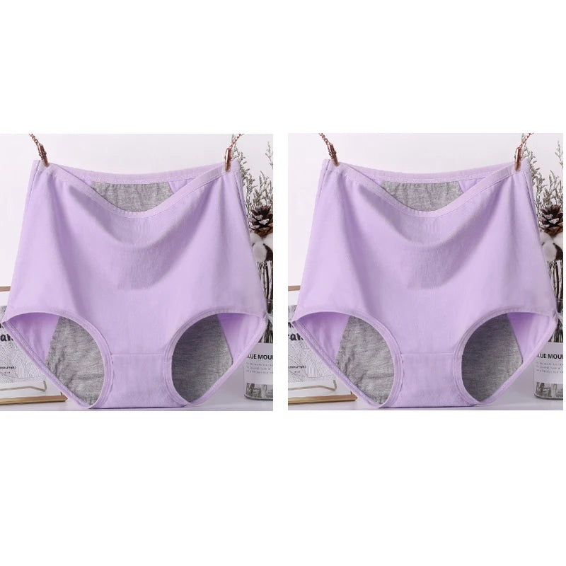 2pcs Girl Menstrual Panties Women's Physiological Briefs Ladies Period Leak Proof Panty High Waist Cotton Underwear