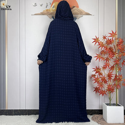 2024New Pure Cotton Ramadan Muslim Two-Hat Abaya Dubai Turkey Islam Prayer Clothes Loose Robe Islamic Women Traditional Clothing
