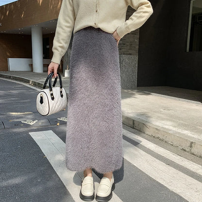 Autumn Winter New Knit Long Skirt Women Casual Thick Korean High Waist Soft A-Line Skirt