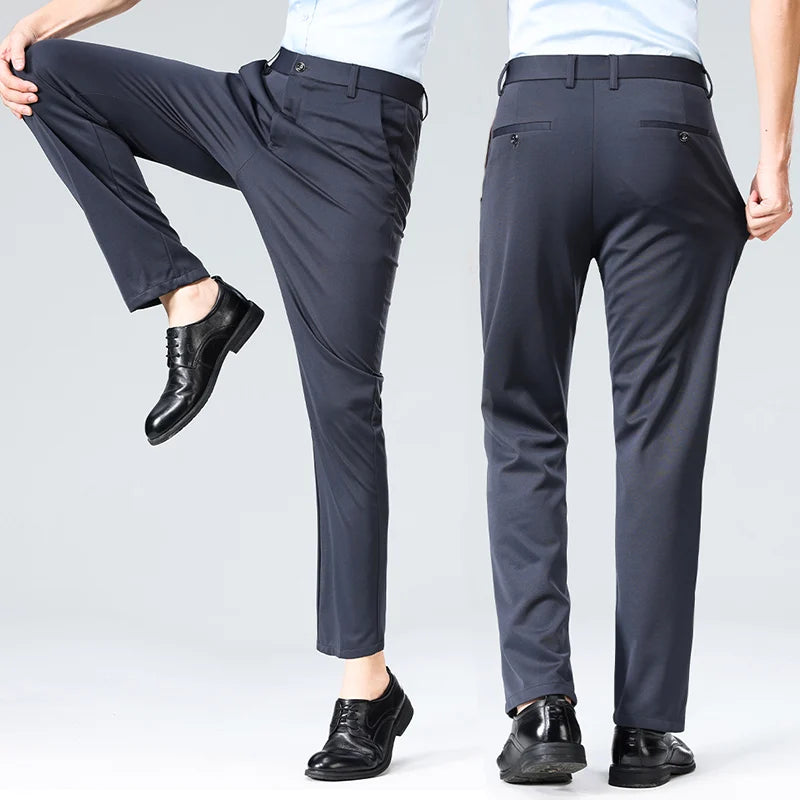 29-42 Men's Summer Pants Thin Straight Stretch Casual Pants with No Trace No Ironing Fabric Silky and Cool Feeling.