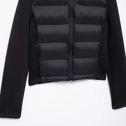 TRZA-Patchwork-gepolsterter Jackenmantel mit Kapuze und Taschen für Damen, lange Ärmel, Reißverschluss vorne, Damenoberbekleidung, schicke Oberteile, Mode.