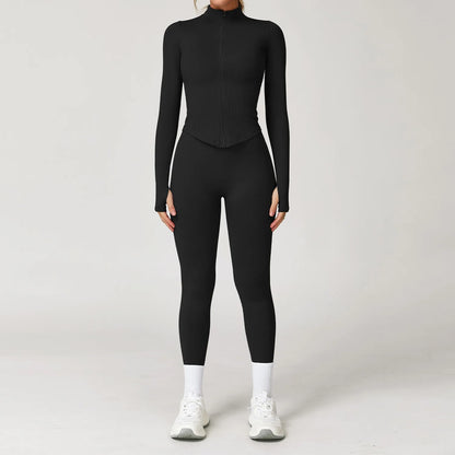 Ctenkevet Women Slim High Neck Jacket Sports Suit Female Two Piece Yoga Clothes Sport Outfit For Woman Buttock Lift Sports Suit