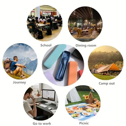 3In1 Portable Cutlery Set Reusable Home Travel Utensil Set Fork Spoon Knife with Box Dinnerware Set Picnic Camping Tableware.