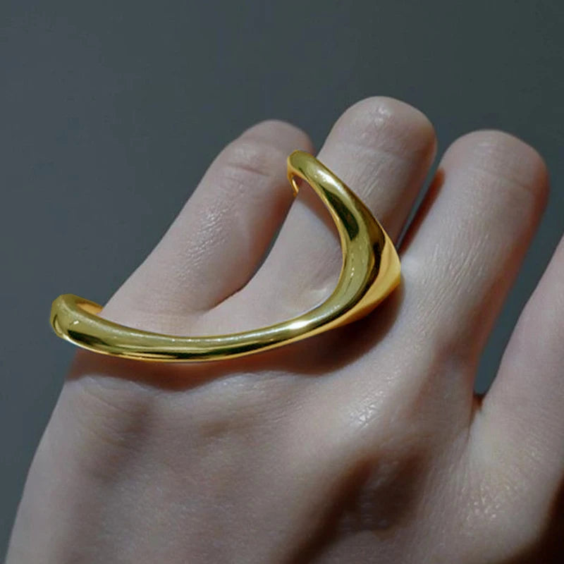 PANJBJ 925 Sterling Silver Geometry Crystal Ring For Women Ellipse Exaggerated Punk Water Drop Open Jewelry Gift Dropshipping.