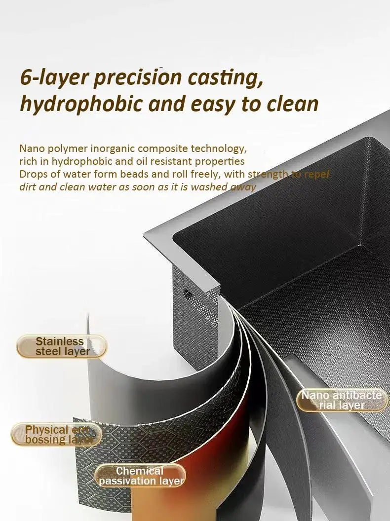 High-end stainless steel Kitchen Sink Matte Square Kitchen Accessories Large Single Sink Wash Basin With Faucet