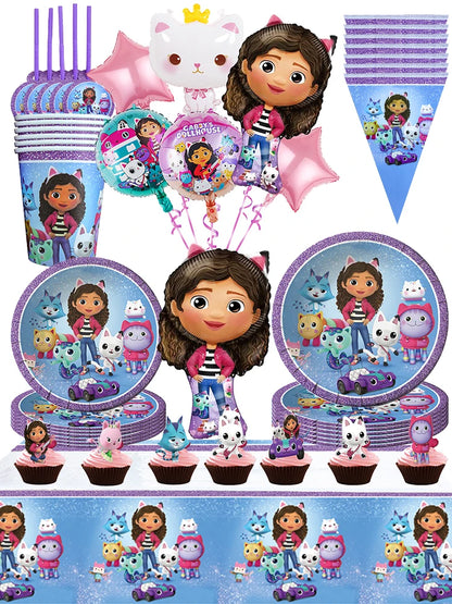 Disney Gabby Puppenhaus Geburtstag Party Dekoration Ballon Servietten Kinder Einweggeschirr Thema Party Supplies Kinder Geschenke.