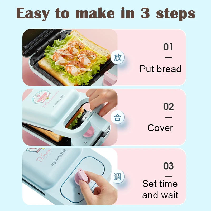 Cartoon Sandwich Machine Home Breakfast Waffle Maker Bread Machine Line Jiuyang Theme  Yellow Blue Timing Fried Eggs.