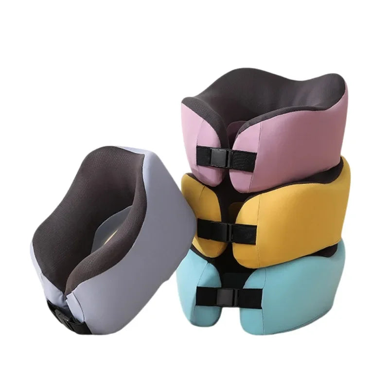 Ice silk U-shaped travel neck pillow airplane pillow neck pillow portable adjustable memory cotton U-shaped pillow.