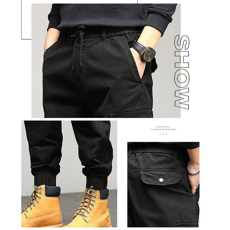 Men's Winter Snow Warm Thermal Plush Cargo Pants Comfortable Elastic Waist Casual Trousers Trend Versatile Concise Outside Pants.