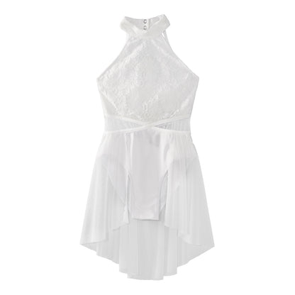 Mädchen Ballett Gymnastik Trikot lyrischen Tanz kleid ärmellose florale Spitze Tutu Tanz kleidung für Eiskunstlauf Bühnen performance