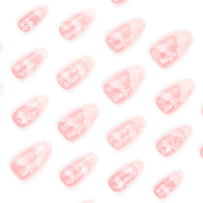24Pcs Pink Cloud Sweet Star Moon Acrylic Nails Press on Almond Wearable Full Cover False Nails Art Tips Fingernail Beauty.
