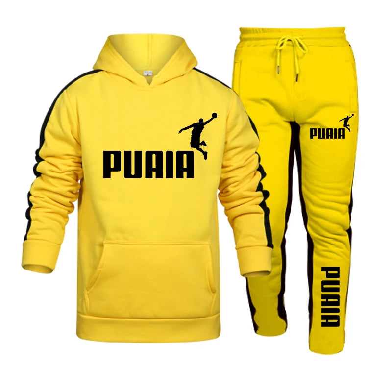 Autumn Winter Popular Mens Tracksuit Hooded Sweatshirts+Jogging Pants Set Daily Gym Outfits Casual Sports High Street Clothing.