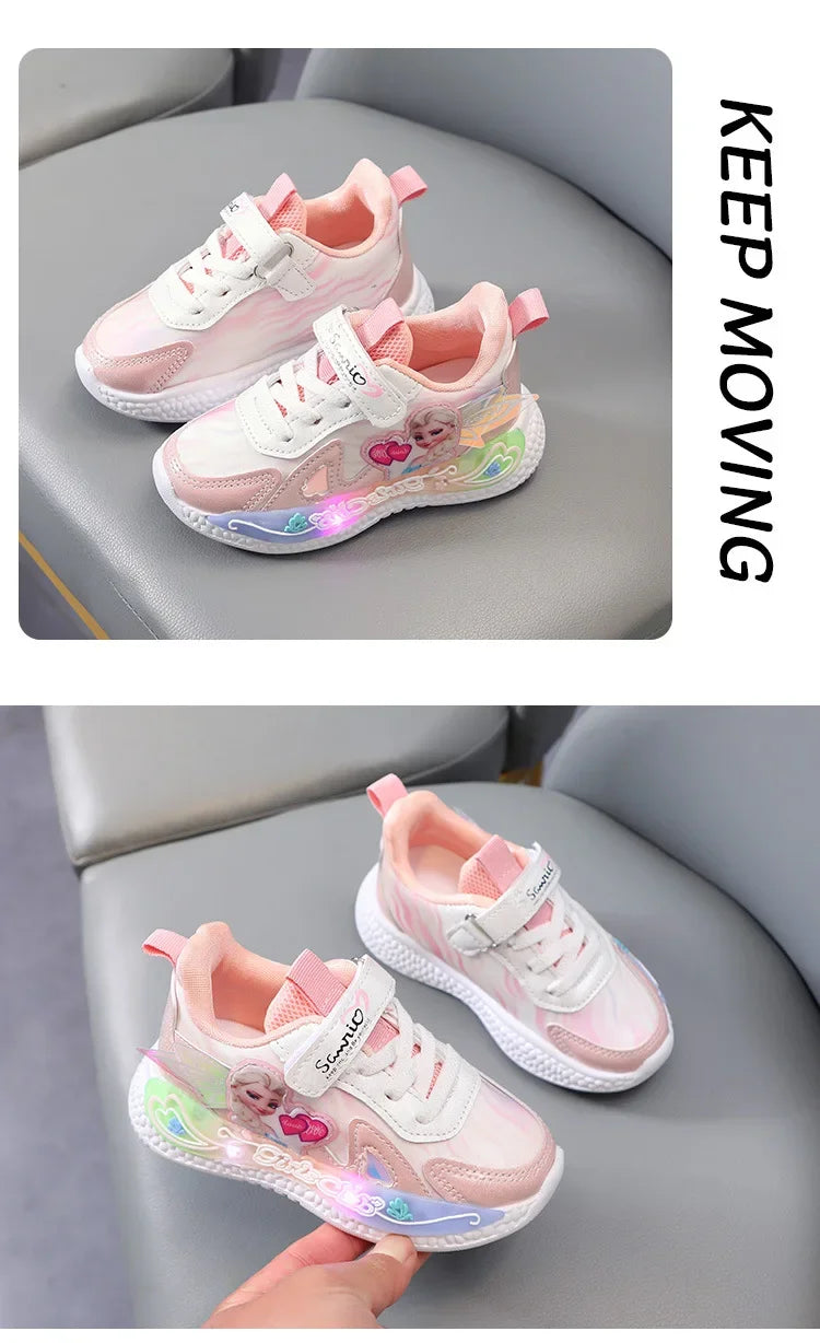 Frozen Princess New Children Shoes LED Colorful Lighted Kids Sneakers Classic Glowing Infant Girls Tennis.