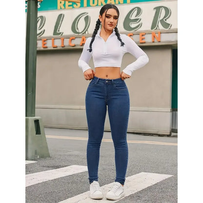 Exclusive Supply for Amazon Independent Station European and American Women's Clothing New Tight Elastic Pants Jeans  High Waist.