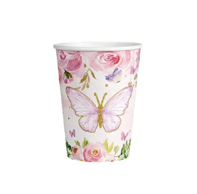 Schmetterling Geburtstag Party Dekoration Mädchen Einweg Geschirr Set Pappteller Tasse Ballon Tischdecke Schmetterling Thema Liefert