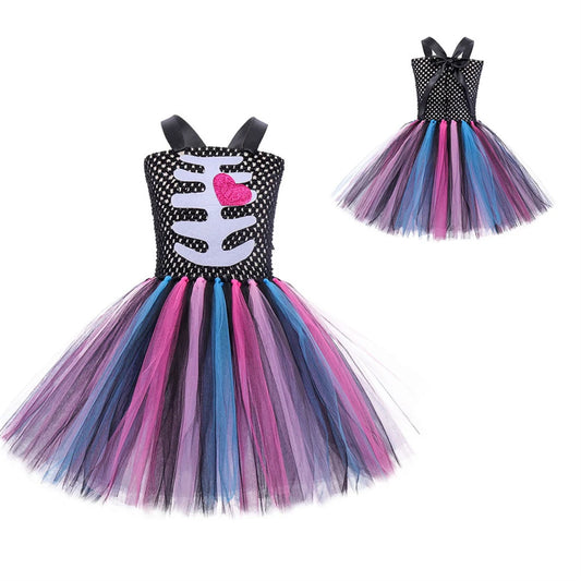 Halloween Kinder Kleid Cosplay Herz druck Skelett Kostüme Mädchen Blumen Schädel Tutu Kleidung Kinder Karneval Leistung Outfits.