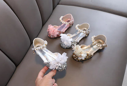 Fashion Children's Sandals 2024 Spring Summer Shining Flowers Sweet Girl Princess Shoes Dance Performance Kids Sandals J191.