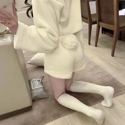 Stylish Pajama Sets for Women Kawaii Girls Autumn Winter Clothing Japan Style Long Sleeve Shorts Young Students Home Casual Soft.
