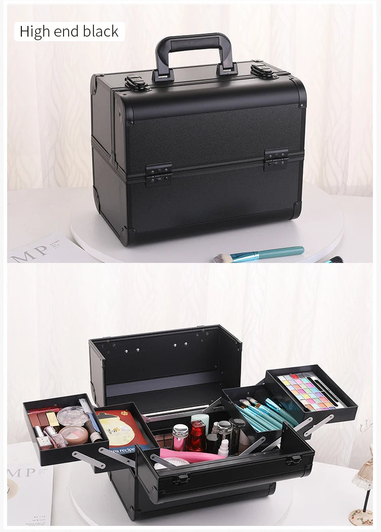 Makeup Train Case Aluminum Alloy Case Pedicure Tool Box with Handle Cosmetic Box Portable Makeup Case Organizer.