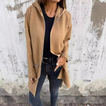 Herbst Winter Casual Zipper Mit Kapuze Jacke Frauen Langarm Strickjacke Mantel frauen Windjacke Beiläufige Gerade Jacken Rote Mäntel.