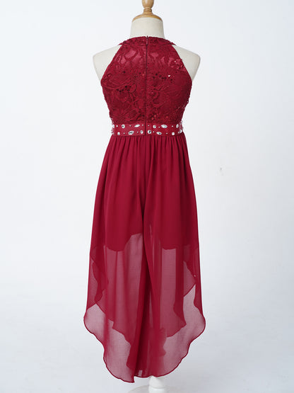 Sommer Mädchen Ärmellosen Chiffon Maxi Kleid Shiny Perlen Spitze Gebaut-in Shorts Party Kleid für Hochzeit Geburtstag Dance Leistung.