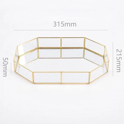 Storage Glass Storage Tray Home Kitchen Golden Tray Simple Jewelry Cosmetic Decoration Retro Copper Tea Storage Trays.