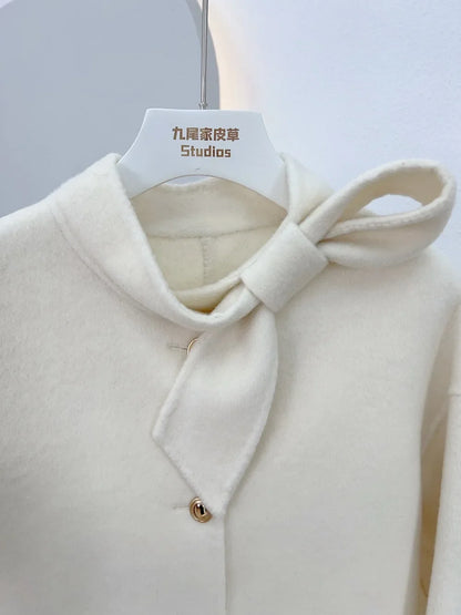 Woll mantel Damen neue Winter Natur fuchs Pelz Manschette Outwear Damen mantel Kaschmir Wolle Wolle Frauen Luxus jacke.