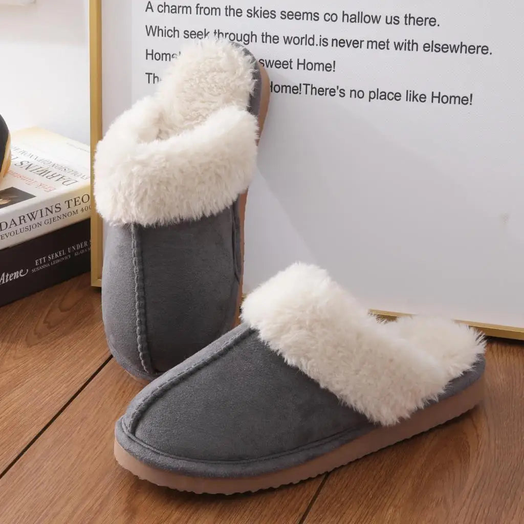 Kidmi Winter Men Plush Slippers Suede Fuzzy Soft Fluffy Collar Lining Men Slippers Indoor Warm Furry Fur House Flat Men Shoes