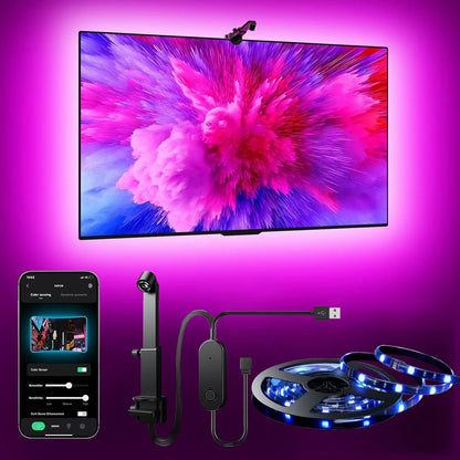 PC/TV LED-Hintergrundbeleuchtung RGBIC LED-Streifenlicht mit Farbpflückungssensor App-Steuerung Musiksynchronisierung Intelligentes RGB-Licht für Gaming-Atmosphäre.