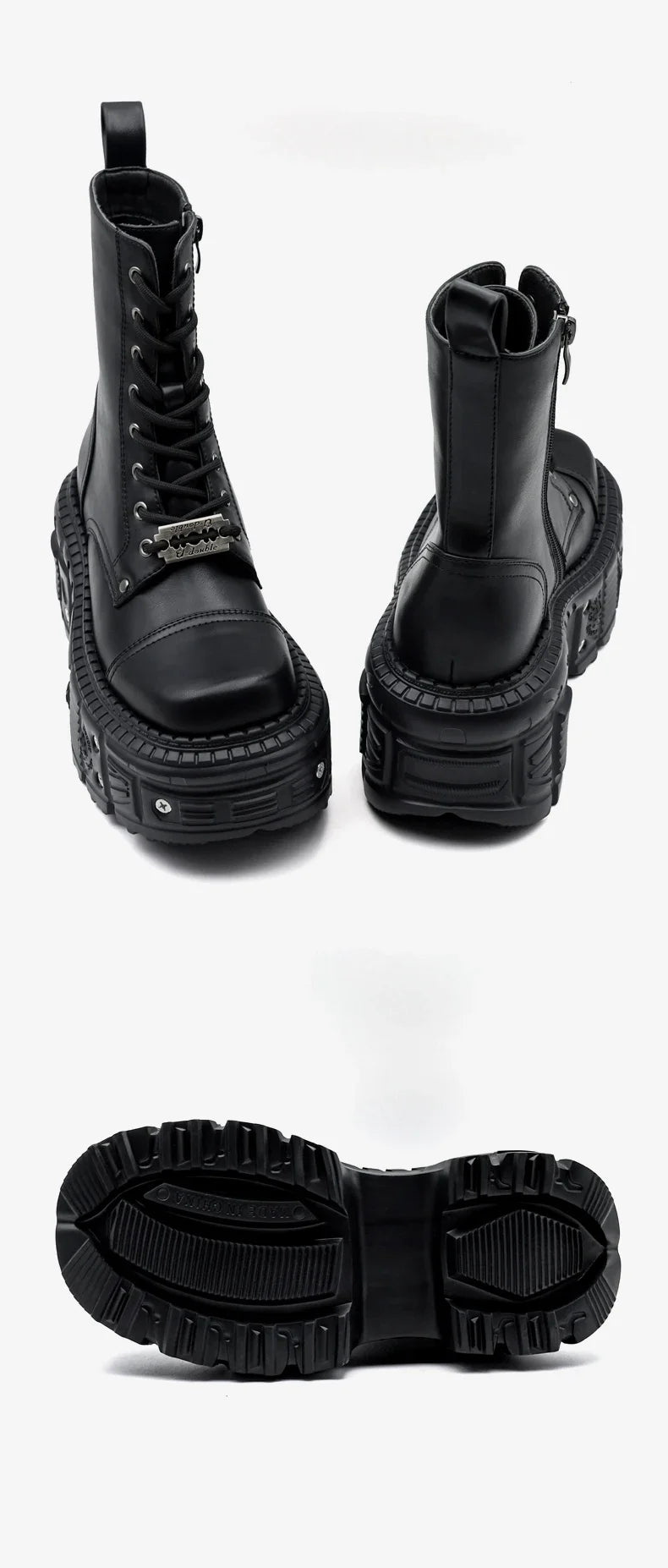 2025 New Punk Women Platform Ankle Boots Female's Rock Round Toe Lace Up Fashion Retro Chunky Shoes Metal Decor Short Boots.