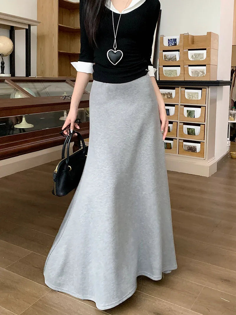high quality Korean-style  trumpet skirt women waist fall  design knitted long skirt female.